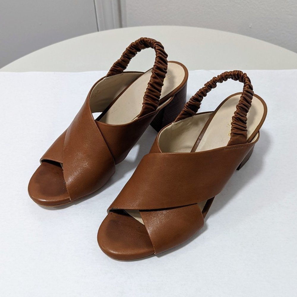Cole Haan Leather Heeled Sandals w/ Elastic Back | Brown | 10B